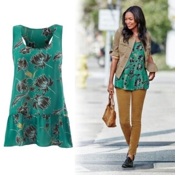 CAbi Tops - Cabi #3276 • Green Floral Peplum Tank Blouse • Size Medium